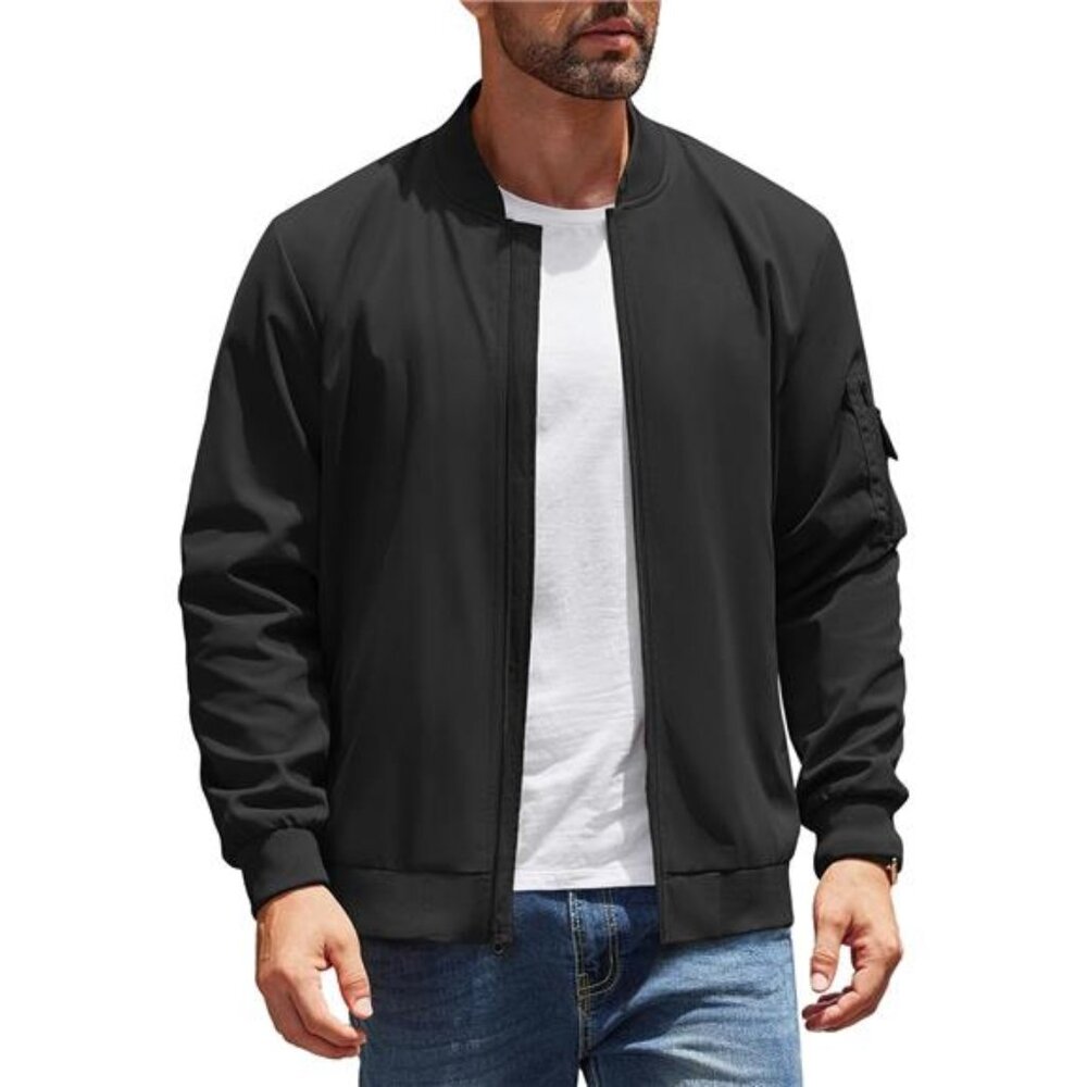 Mens Lightweight Bomber Jacket Zip Up Windbreaker Casual Spring Fall Coat